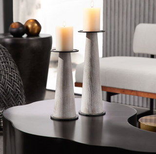 Rotunno Candleholders Set of 2 - Classic Marble and Steel - Indoor Use