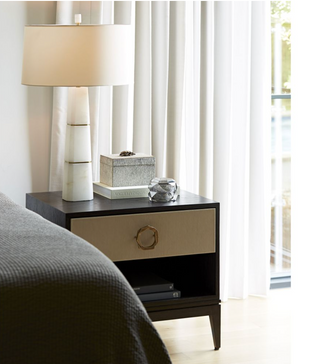 Fitz Side Table - Classic Form with Mixed Materials: Oak, Oak Veneer, and Beige Leather