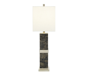 Dark Brown Mica and Antique Silver Table Lamp