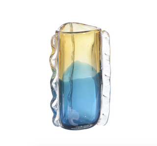 Blue and Yellow Rippled Handblown Glass Vase III JRA-13196