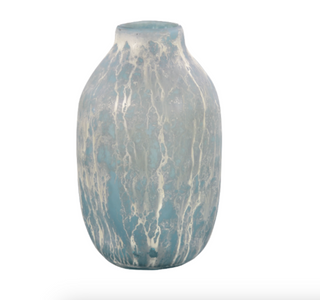 Elegant Powder Blue Glass Vase with Silver Mercury Overlay