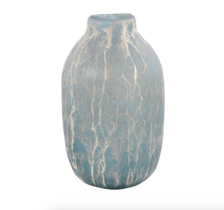 Elegant Powder Blue Glass Vase with Silver Mercury Overlay