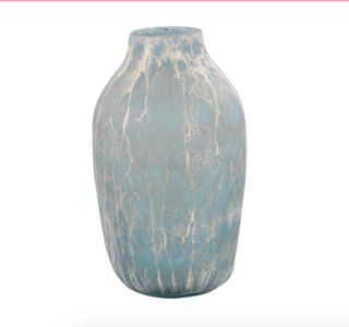 Elegant Powder Blue Glass Vase with Silver Mercury Overlay