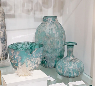 Elegant Powder Blue Glass Vase with Silver Mercury Overlay