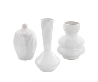 SET OF THREE WHITE CHISELED VASES