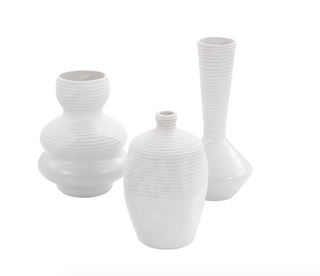 SET OF THREE WHITE CHISELED VASES