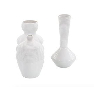 SET OF THREE WHITE CHISELED VASES