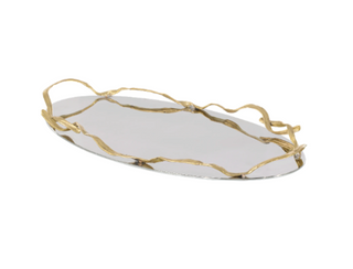 Rippled Ribbon Tray - Polished Stainless Steel with Brass Accent - Decorative