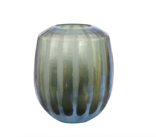 Set Of Two Green And Turquoise Engraved Glass Vases JRA-11683S2