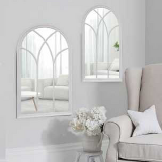 The Chapel Mirror - Serene Window Design with Silver White Wash Frame - Beveled