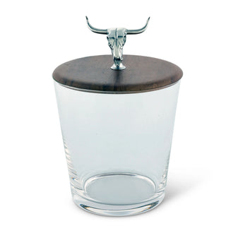 Hand Blown Glass Ice Bucket with Cow Skull Knob