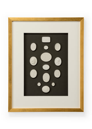 The Grand Tour Intaglios – Charcoal Background Intaglios in Gold Leaf Frame with Glass