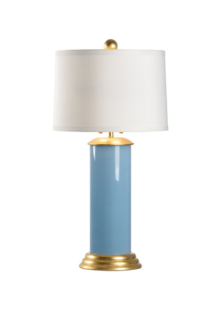 Savannah Turquoise Glass Table Lamp with Dual Bulb and White Silk Shade – 31.5” Modern Glam Lamp with Gold Leaf Accents