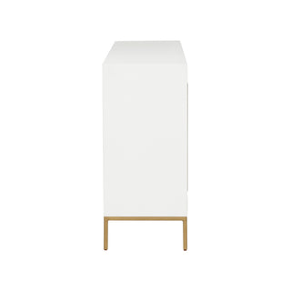 Sloan Street Cabinet - White & Natural Grasscloth and Wood, Push-Open Doors, 36" Height