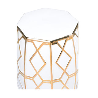 Andreu Ceramic Garden Stool - White, Blue, or White/Gold with Diagonal Design