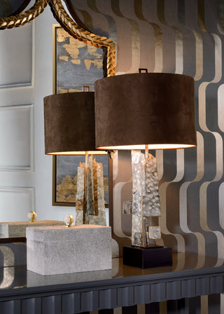 Wildwood Kahn Lamp – Industrial Modern Table Lamp in Spotted White Wash Steel