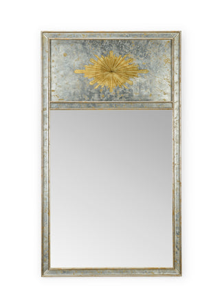 Halcyon Hall Mirror - Antique Silver Leaf Frame with Gold Medallion Accent