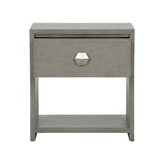 Moxy Bedside Table 1 Drawer - Gray with Geometric Silver Hardware