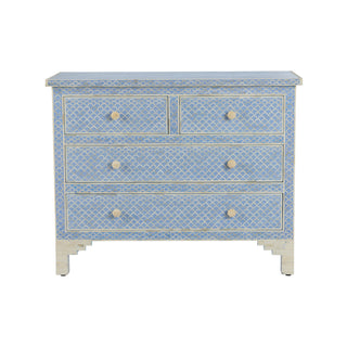 Milford Chest – Hand-Laid Bone Inlay Pattern, 4-Drawer Coastal Accent Chest - Bedroom, Entryway, or Living Space