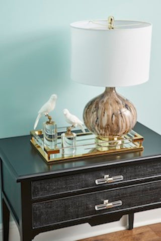 Parrot on Crystal – Elegant White Ceramic Sculpture with Antique Brass and Crystal Base