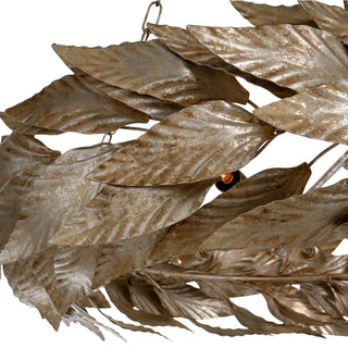 Meadow Chandelier - Classic Six-Candle Design with Swooping Leaves in Rusticated Silver