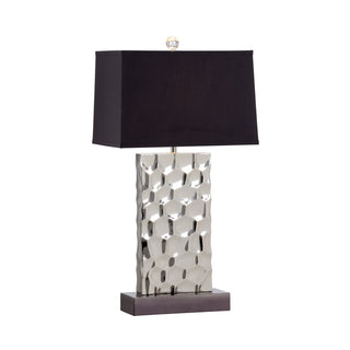 Hammered Honeycomb Lamp – 32" Polished Nickel Table Lamp with Black Rectangular Silkette Shade, Acrylic Finial, 3-Way Switch – Transitional Accent Lighting