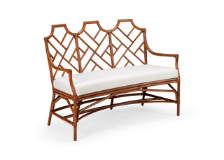 Godwin Rattan Bench – Upholstered Seat in White or Natural Finish, Curved Design, 52" Wide Accent Seating