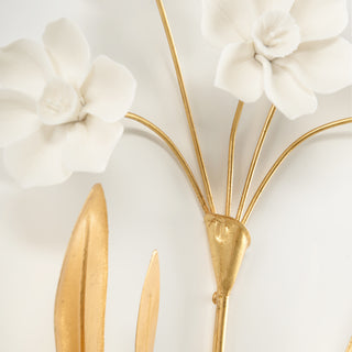 Porcelain Flowers Wall Décor - Antique Gold Leaf & Matte White Porcelain