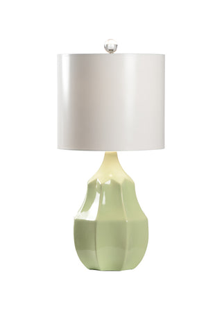 Citron Cocktail Green Ceramic Table Lamp with White Drum Shade – 32” Tall Whimsical Textured Lamp for Bedroom or Nightstand