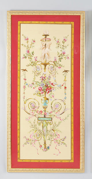 Classical Silk Panel A - Hand-Painted Watercolor on Silk with Gold Frame