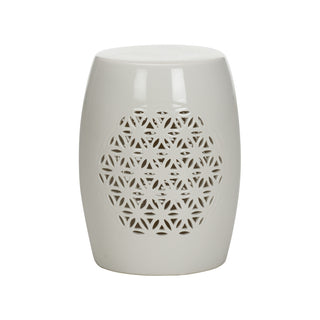 Flower of Life Garden Seat – White Porcelain Glazed Accent Piece for Living Room