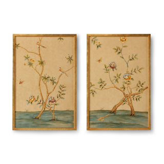 Chinese Panels (Pair) Hand-Painted Chinoiserie Wooden Art in Gold Framing – 48" x 32"