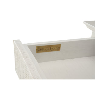 Maxwell Chest - 5-Drawer Storage with White Raffia and Antique Brass Hardware