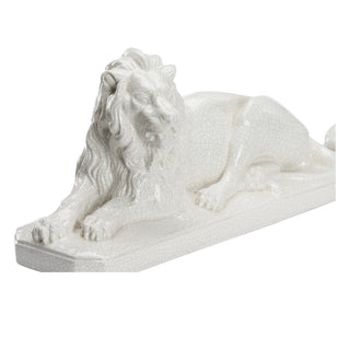 Elegant White Lions Decorative Pair – Handcrafted Ceramic Statues with Crackled White Glaze Finish