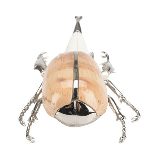 Beetle Paperweight – Silver-Plated Body with Eyed Cowrie Shell and Cow Bone, Unique Desk Accessory