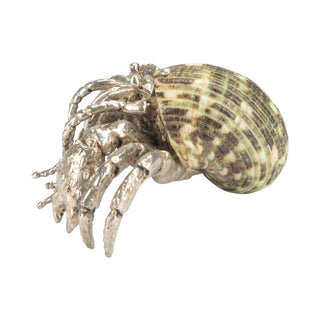 Hermit Crab Paperweight – Silver-Plated Body with Jade Turbo Shell, Unique Decorative Accent