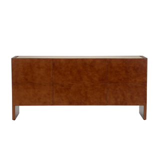 Santino Buffet - Leather-Covered Exterior with Natural Travertine Top, Elegant Storage Solution