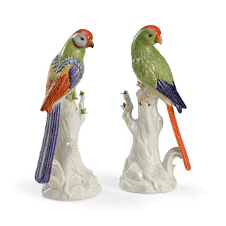 Port Royal Birds – Hand-Decorated Fine Porcelain Figurines (Pair) on Branch, Vibrant Green