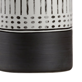 San Antonio Lamp (Large) – Black and White Porcelain Table Lamp with Tribal Pattern, Linen Shade & 3-Way Switch, 26” Tall