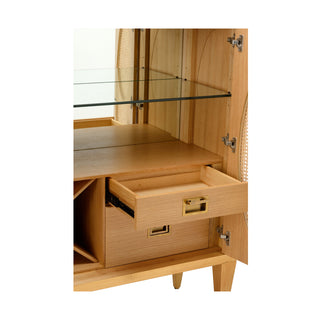 Petite Caned Bar Cabinet with Wine Storage and Glass Shelf