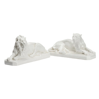 Elegant White Lions Decorative Pair – Handcrafted Ceramic Statues with Crackled White Glaze Finish