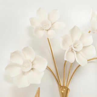 Porcelain Flowers Wall Décor - Antique Gold Leaf & Matte White Porcelain