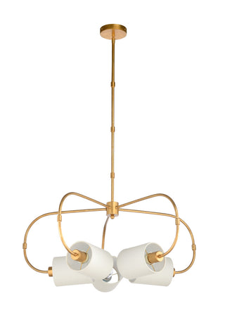 Ring Chandelier in Antique Gold Leaf – Adjustable 5-Light Chandelier with Cream Linen Shades