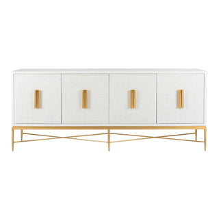 Williams Console - Swirl Rope Doors, White/Black Grass Cloth & Antique Gold/Brushed Nickel, Modern Cabinet