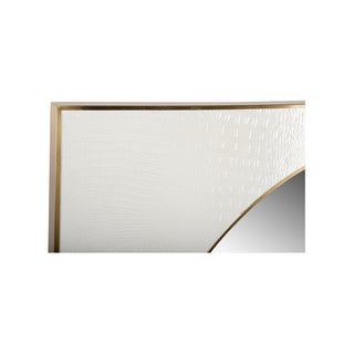 Addie Mirror by Shayla Copas – Gold & White Faux Croc Leather Wall Mirror, 45.5”