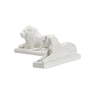 Elegant White Lions Decorative Pair – Handcrafted Ceramic Statues with Crackled White Glaze Finish