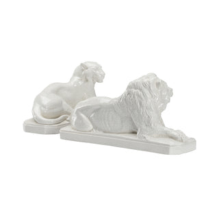 Elegant White Lions Decorative Pair – Handcrafted Ceramic Statues with Crackled White Glaze Finish