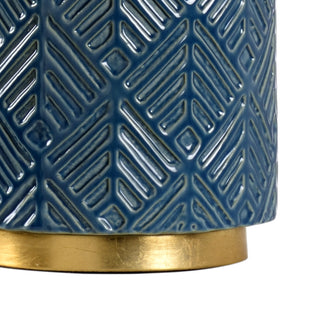 Mountain Pine Lamp – Light Denim Glazed Ceramic Table Lamp with Antique Gold Leaf Mounting