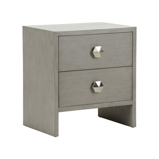 Moxy Bedside Table 2 Drawer - Gray with Geometric Silver Hardware