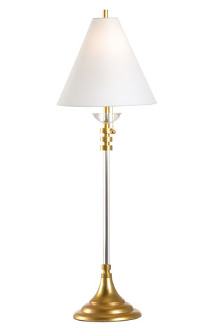 Zoe Table Lamp – Gold Leaf Finish with Crystal Accents and Off-White Linen Shade